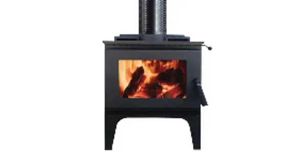 Black Wood-burning Stove With Visible Fire in the Firebox — Complete Heating In Huntingfield, TAS