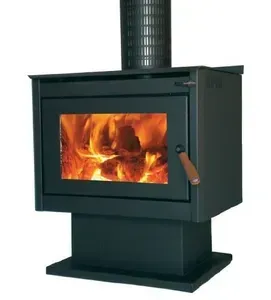 Wood-burning Stove With a Glass Door Showing Flames and a Stovepipe — Complete Heating In Huntingfield, TAS