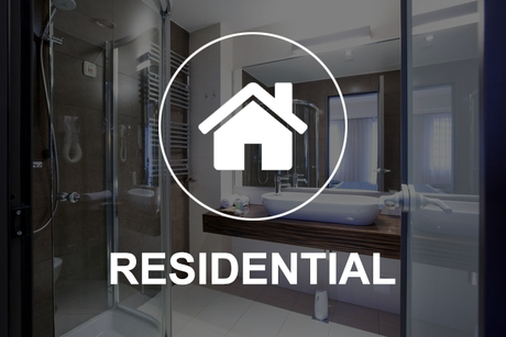 a bathroom with the word residential on the bottom