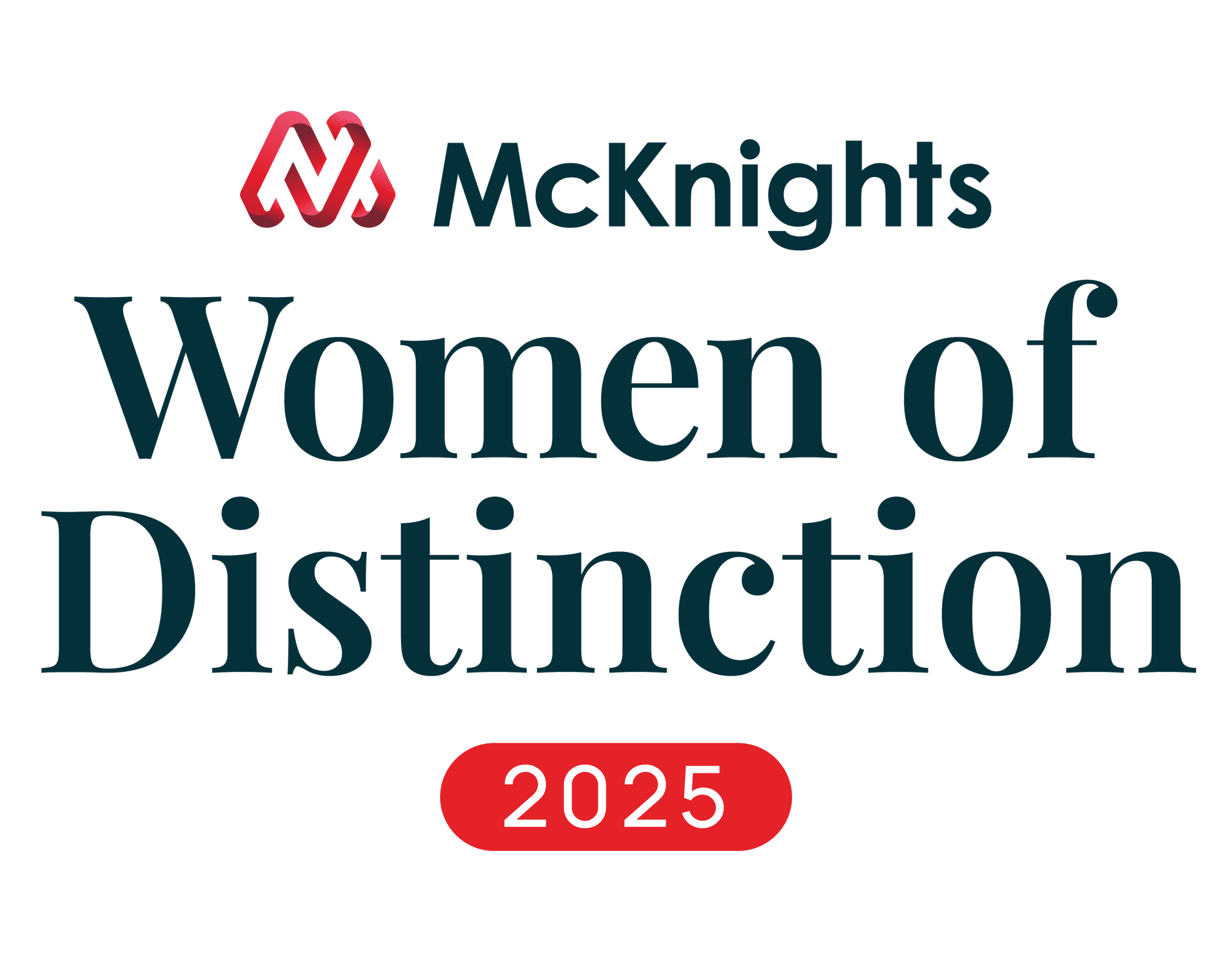 McKnights Women of Distinction logo with 2025, red and navy text.