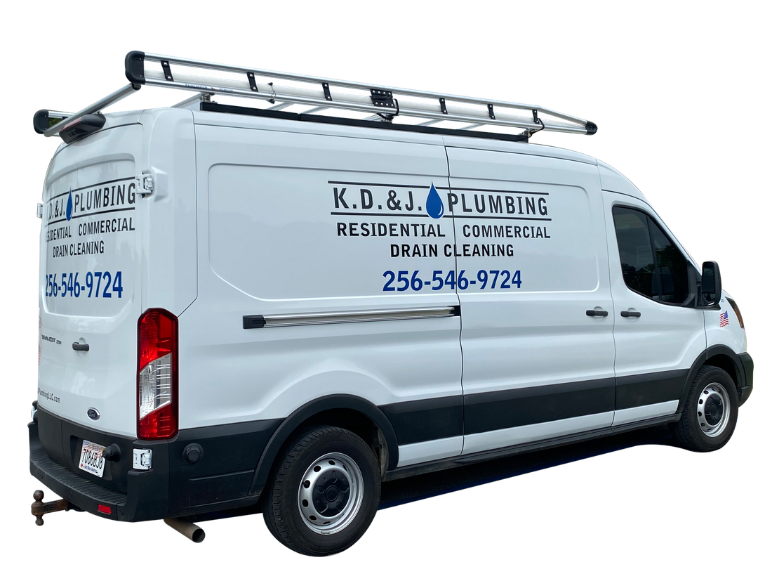 White I.D. Plumbing service van with company lettering and ladder rack on top White I.D. Plumbing service van with company lettering and ladder rack on top