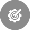 Gray circle with a white gear and wrench icon, suggesting settings or configuration.