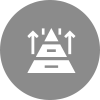 Gray circle with white road and upward arrows.