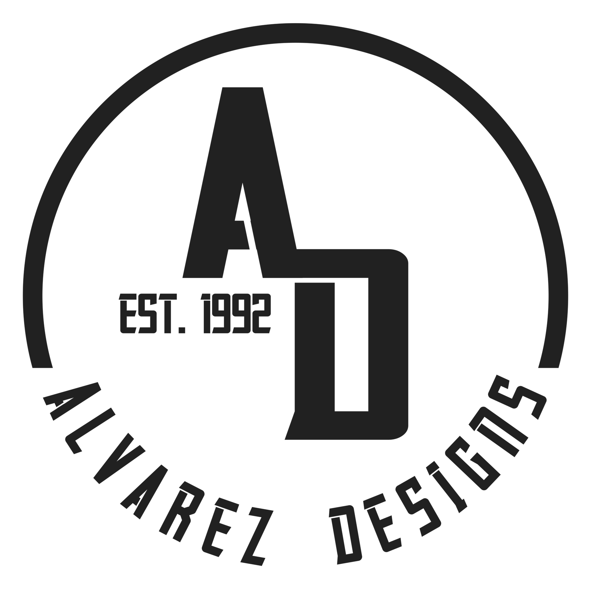 A black and white logo for alvarez designs