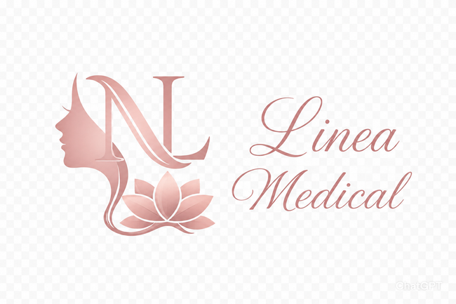 Pink “Linea Medical” logo with stylized female profile, letter N, and lotus flower