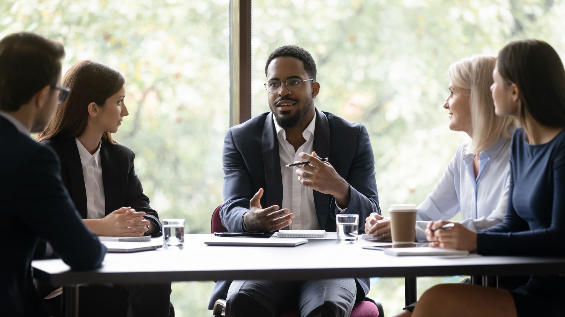 Business meeting around a table