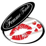 A femme fatale logo with a kiss on it