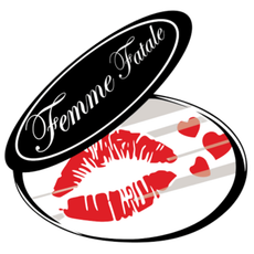 A femme fatale logo with a kiss on it