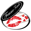 A femme fatale logo with a kiss on it