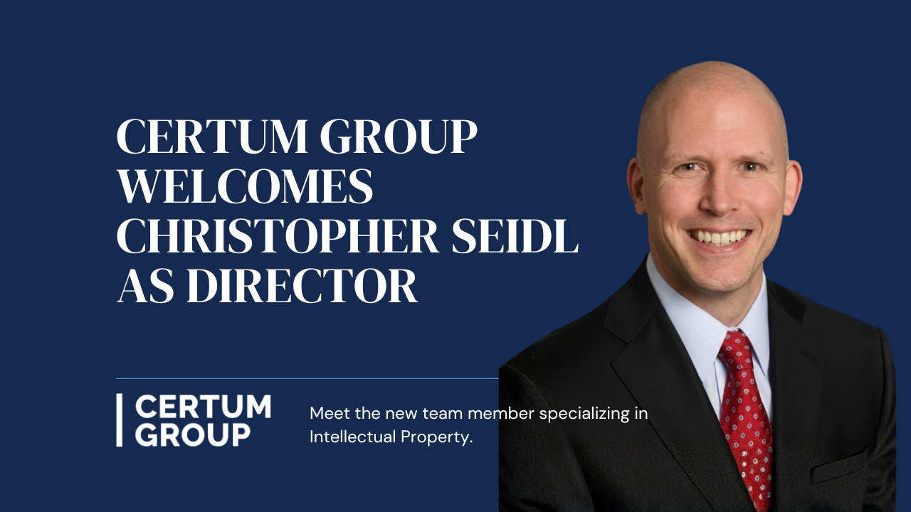 Certum Group welcomes Christopher Seidl as Director, with photo of smiling man in suit. Dark blue background.