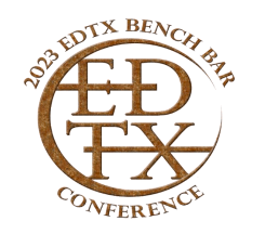 Logo for the 2023 EDT X Bench Bar Conference, brown circular design with stylized text.