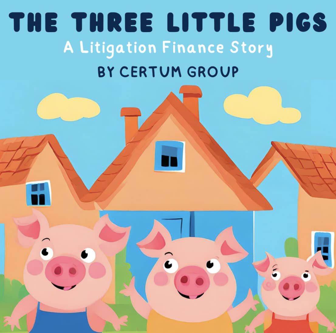 Three cartoon pigs in front of three houses. Title: 