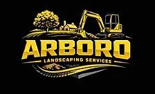 ARBORO Landscaping Services logo with yellow tree and excavator on black background