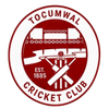 Tocumwal Cricket Club red-and-white logo with bridge, cricket bat and stumps, established 1885