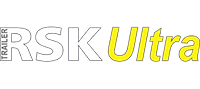 Logo pour la remorque RSK Ultra : « RSK » en blanc avec « TRAILER » et « Ultra » en jaune, inscrits verticalement.
