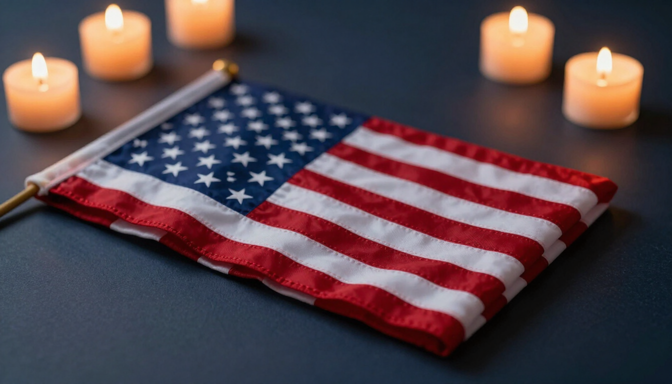 Folded American flag memorial
