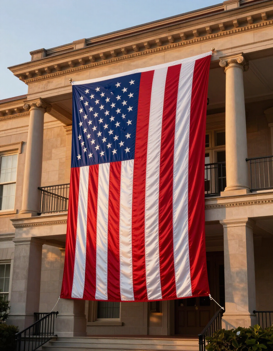 American flag displayed properly at golden hour