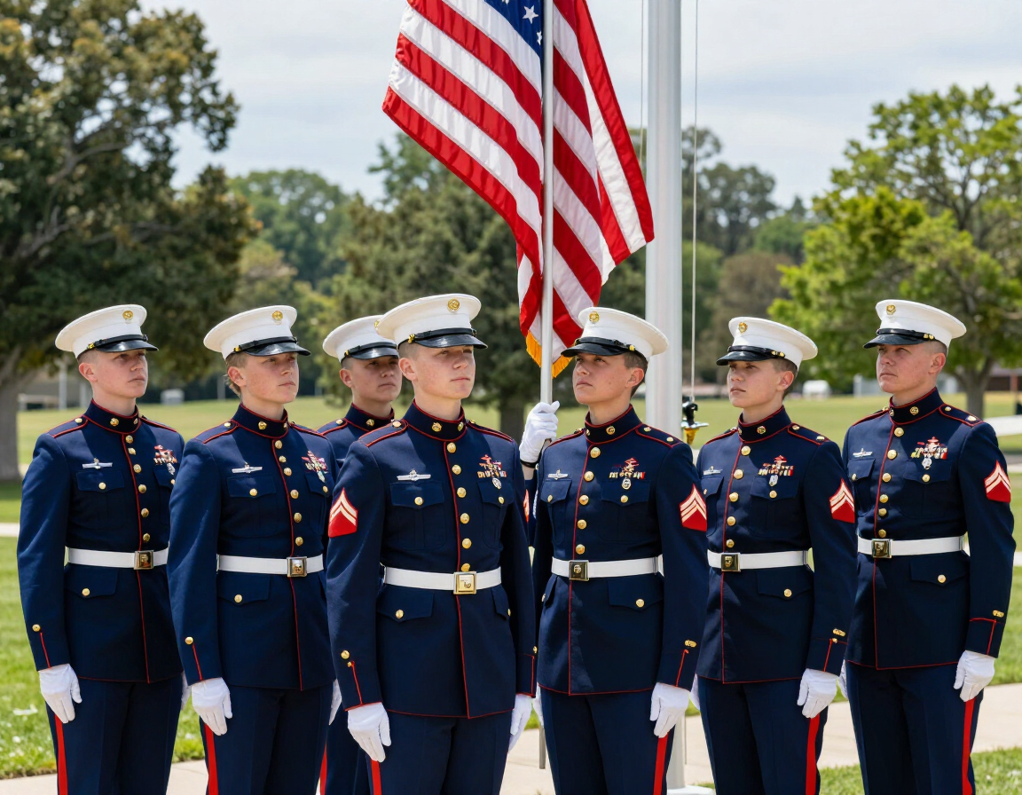 Scouts and Young Marines at flag ceremony