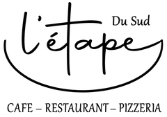 Du Sud L&rsquo;&eacute;tape caf&eacute;-restaurant-pizzeria logo in black script on white background