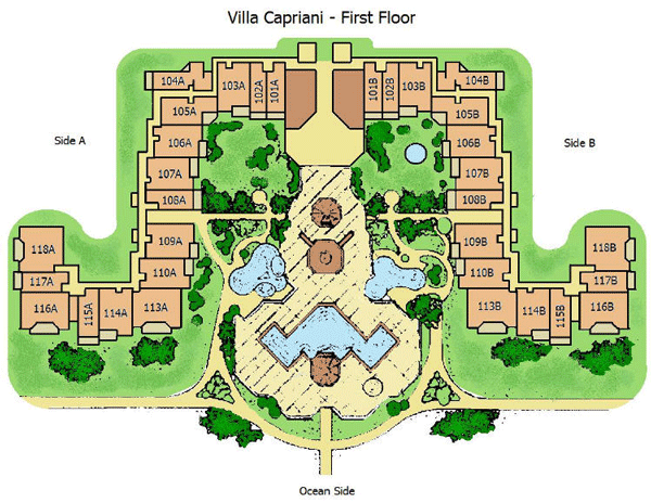 A floor plan of the villa capriani first floor