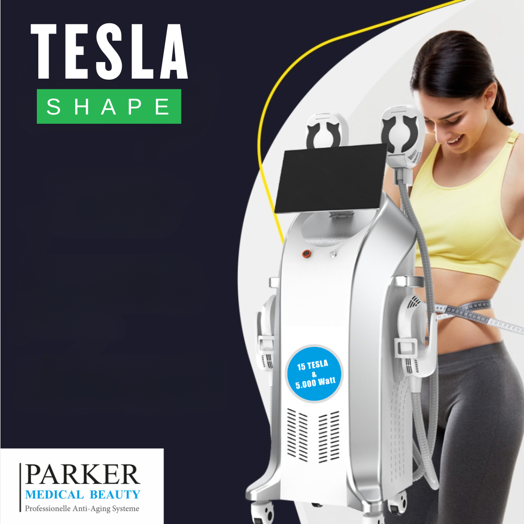 Werbung für ein 3-in-1-Fitnessgerät mit schwarz-silbernen Geräten neben einem muskulösen Mann, der seine Muskeln spielen lässt.