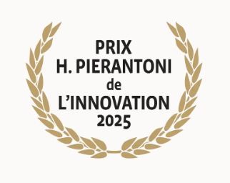 Prix ​​H. Pierantoni de l'innovation 2025, schwarzer Text, umrahmt von einem goldenen Lorbeerkranz