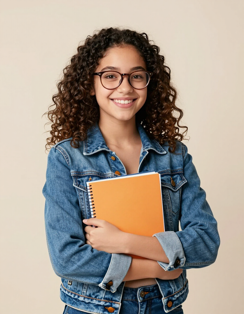 Estudiante sonriente con cuadernos