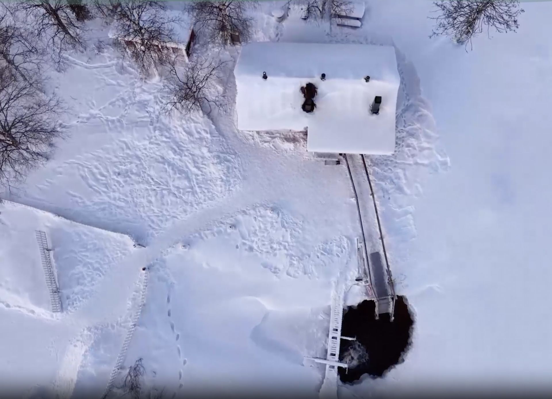 Aerial shot of sauna and ice dip