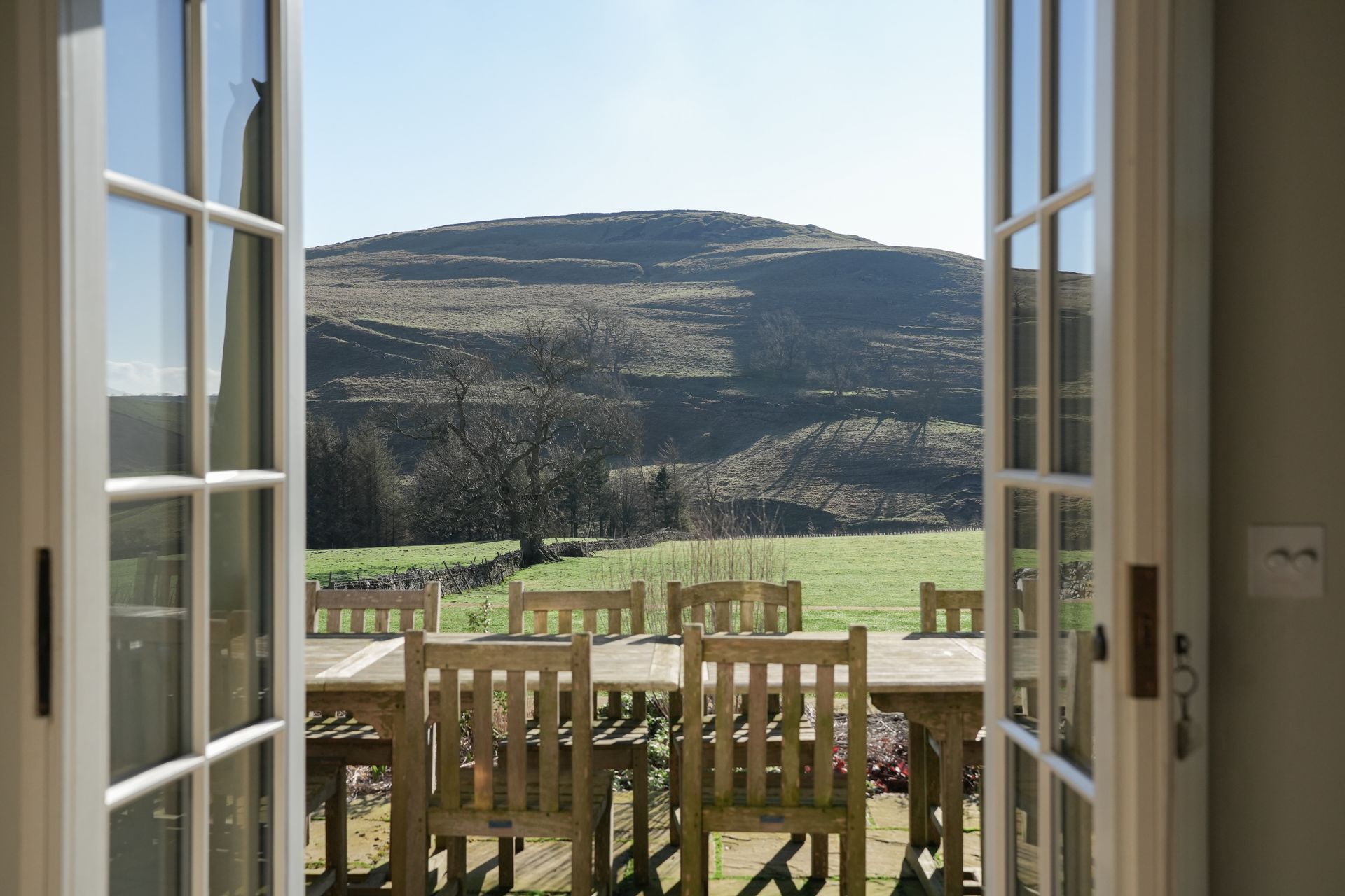 an outside table set up