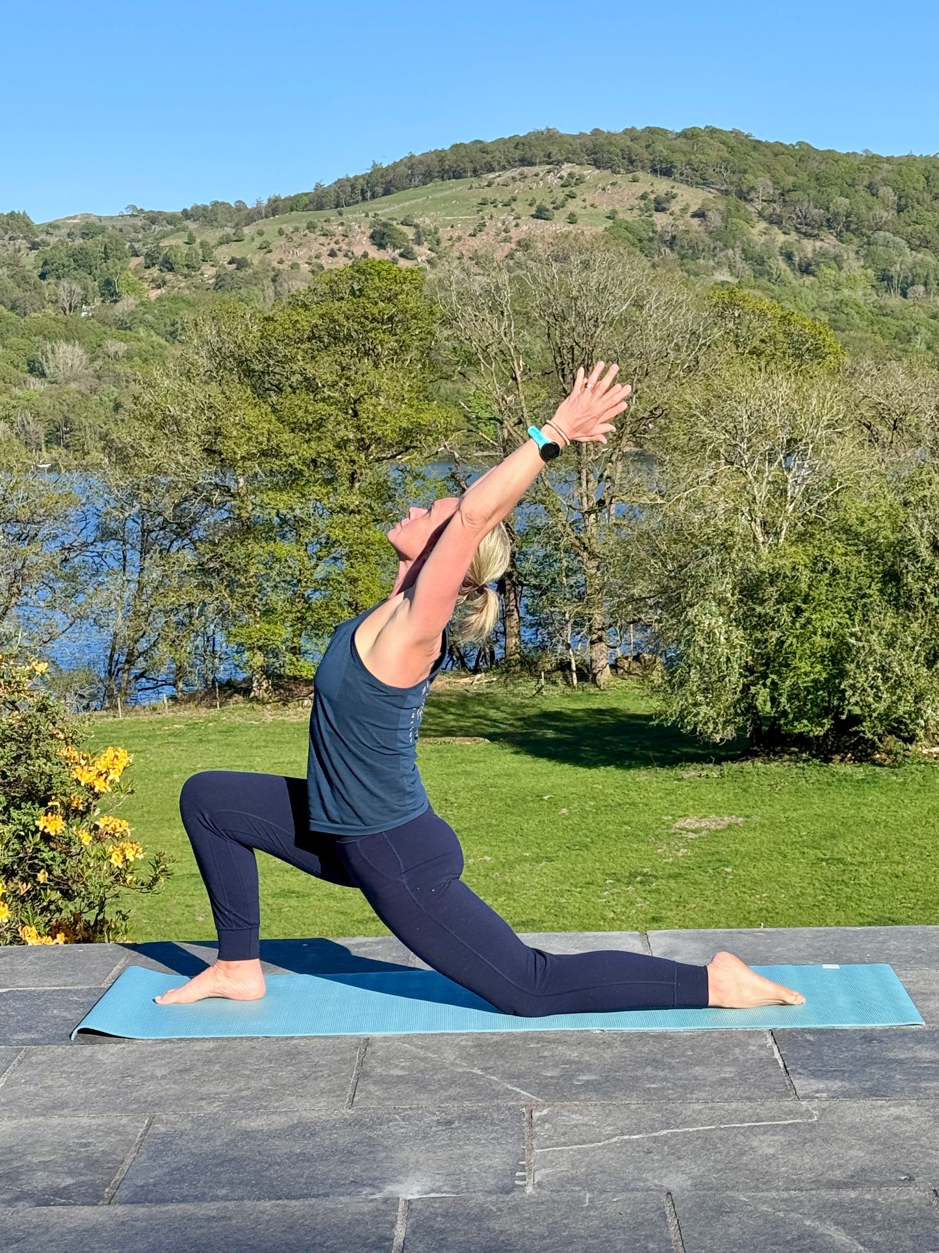 yoga teacher laura bell in the lake district doing yoga