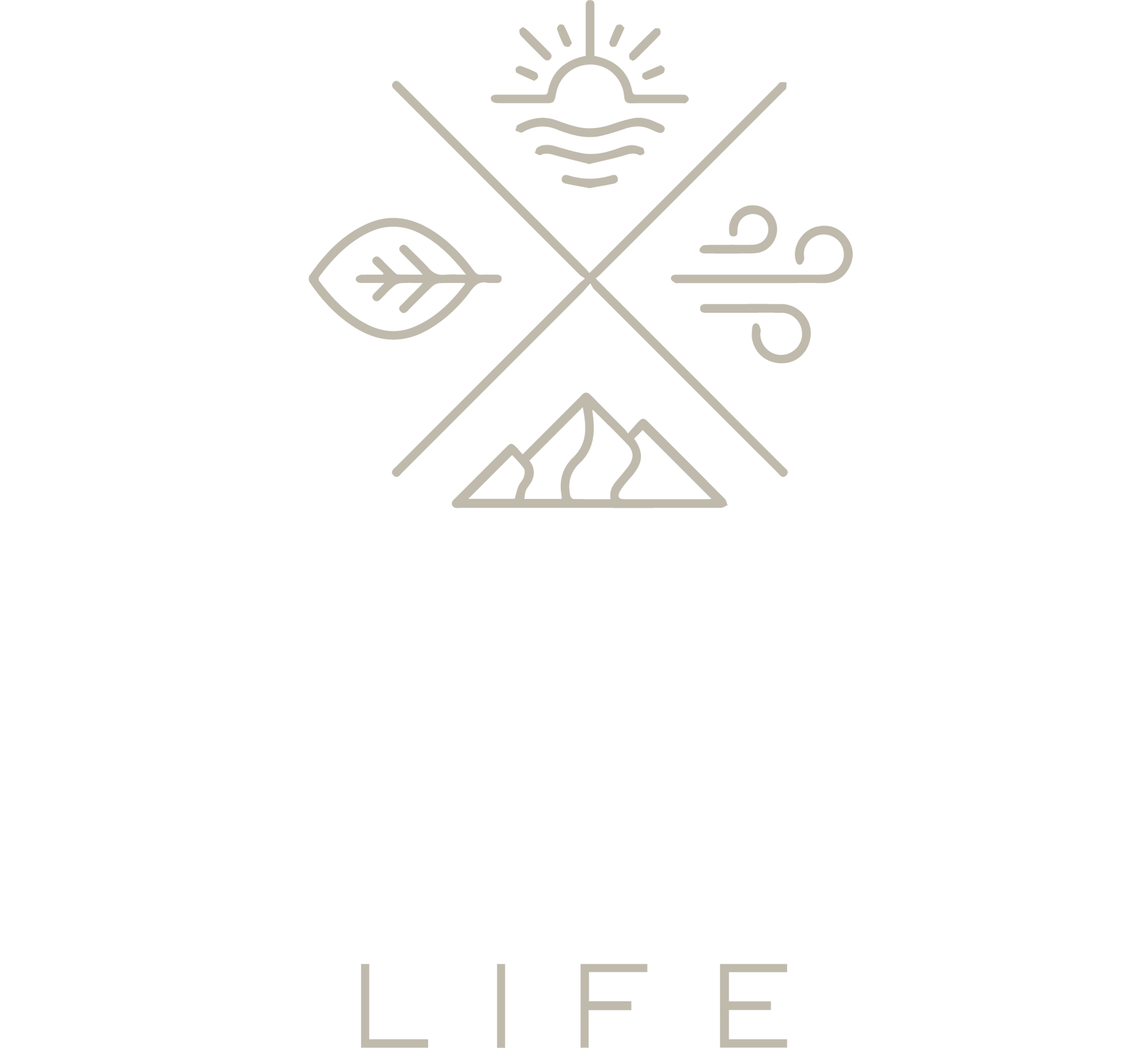 Logo: abstract elements representing sun, water, wind, leaves, and mountains, above the word 