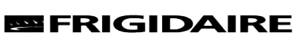 Frigidaire logo in bold black text with a stylized black icon on a white background