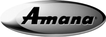 Amana logo in black on a silver oval background