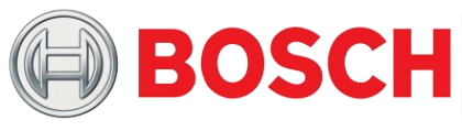 Bosch logo with silver circular emblem and red wordmark on white background