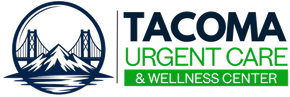 Tacoma Urgent Care & Wellness Center logo with blue bridge icon and green text