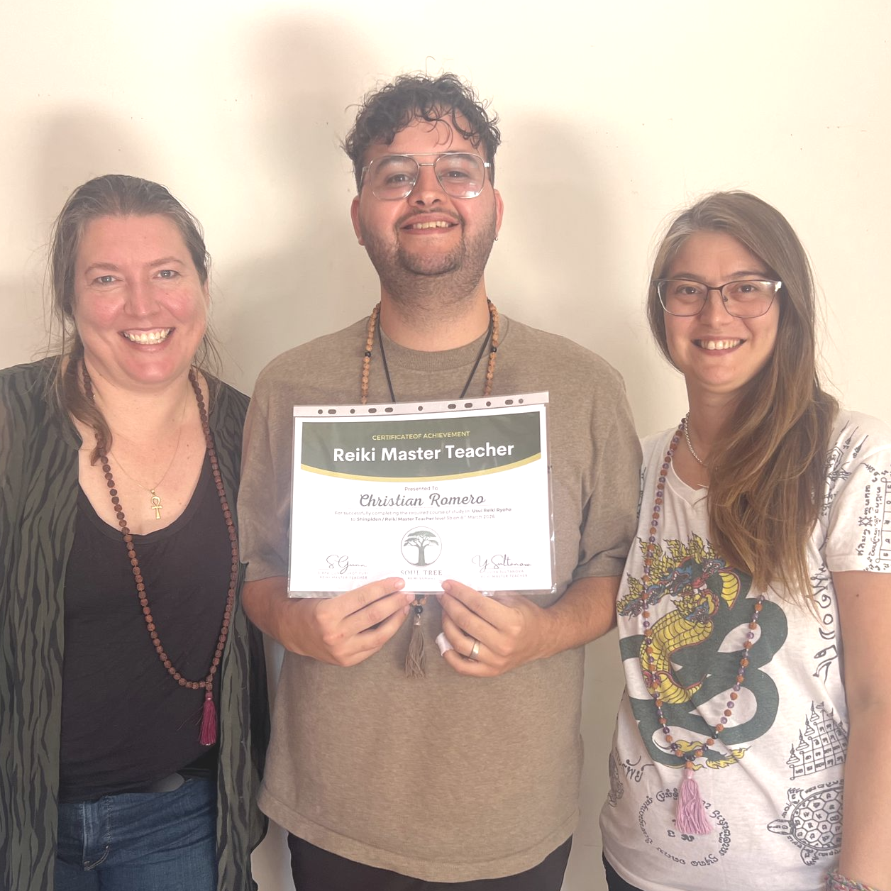 Picture of Christian Romero with his Reiki Teachers from Soul Tree - Yulia Sultanova and Sirpa Gunn