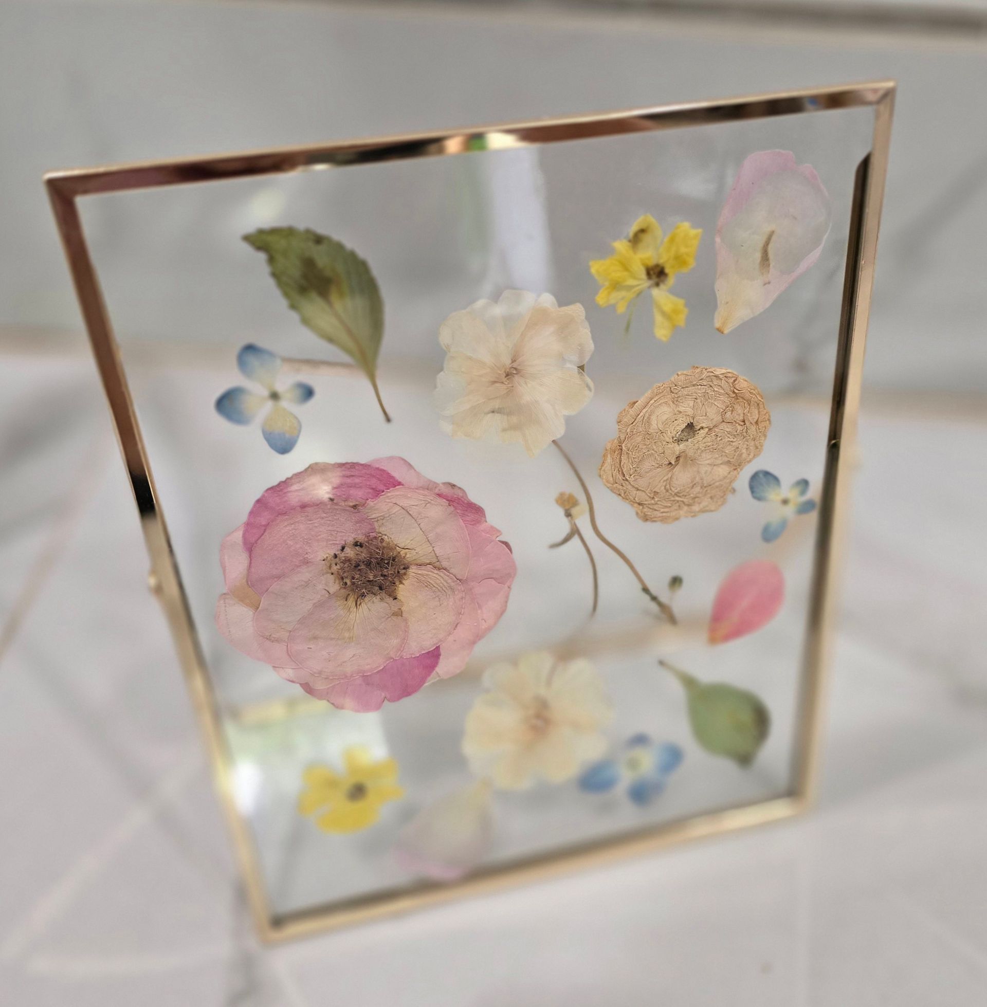 preserved flowers in gold frame