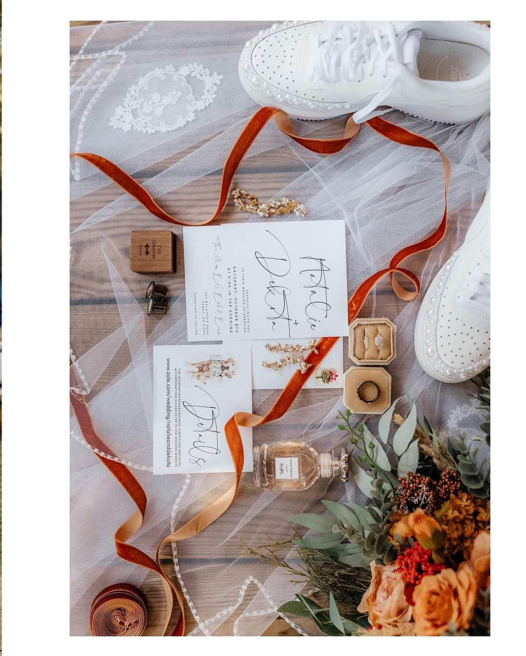 white and red themed wedding detail shot
