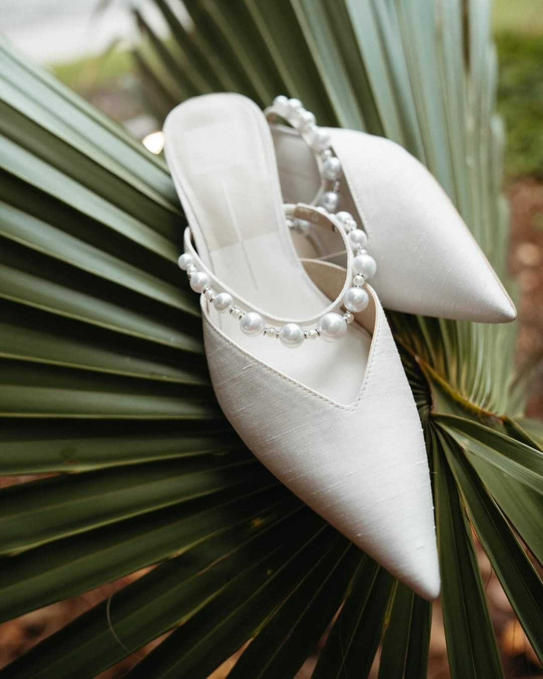 wedding heels in tropical foliage