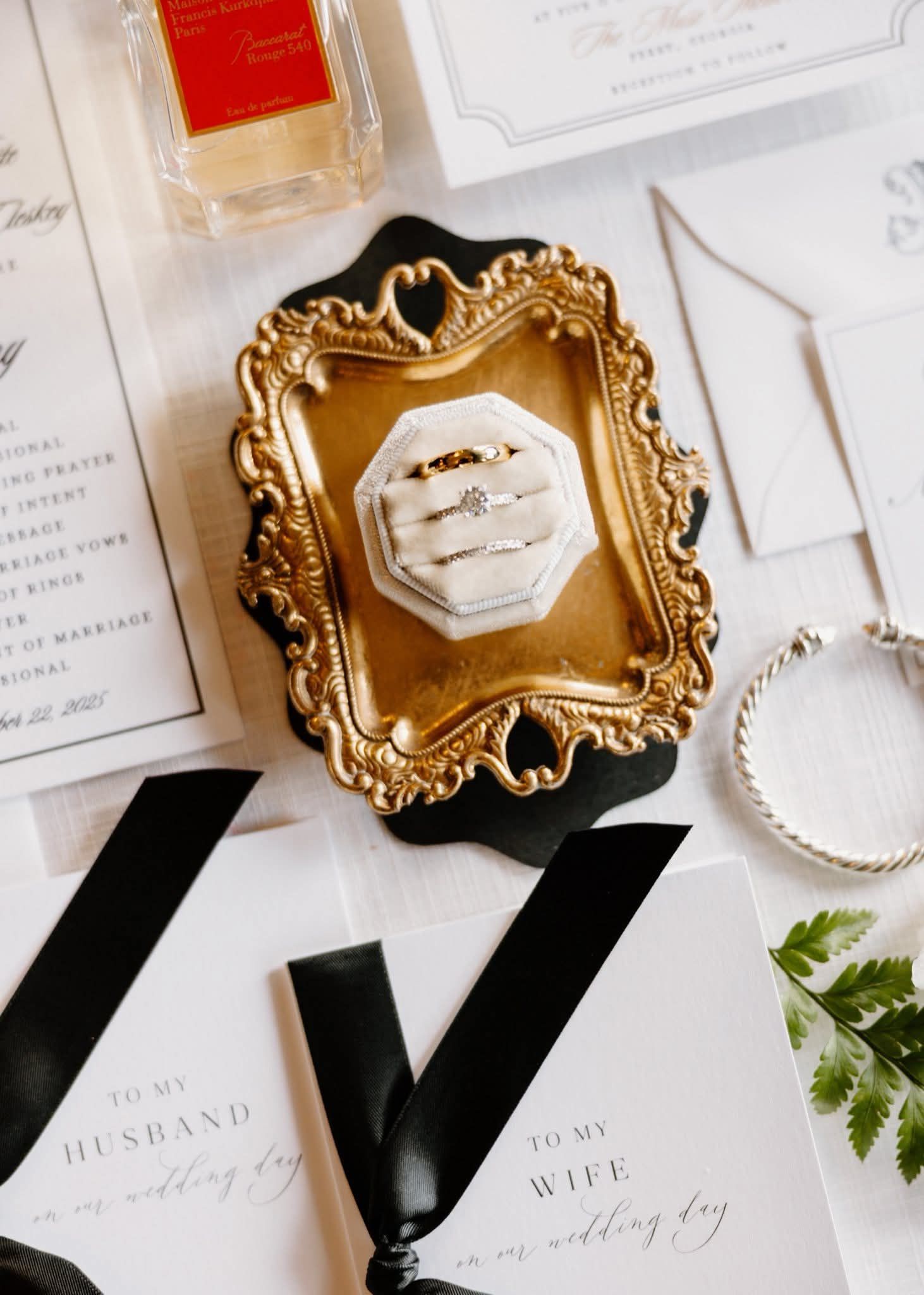 wedding rings in ornate gold box