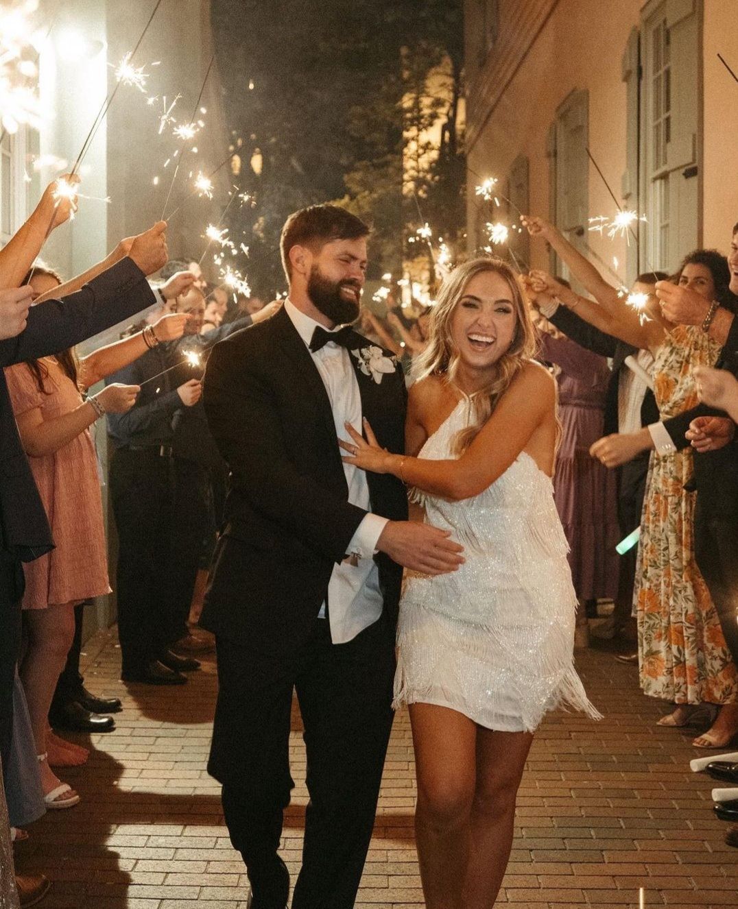 bride and groom sparkler exit