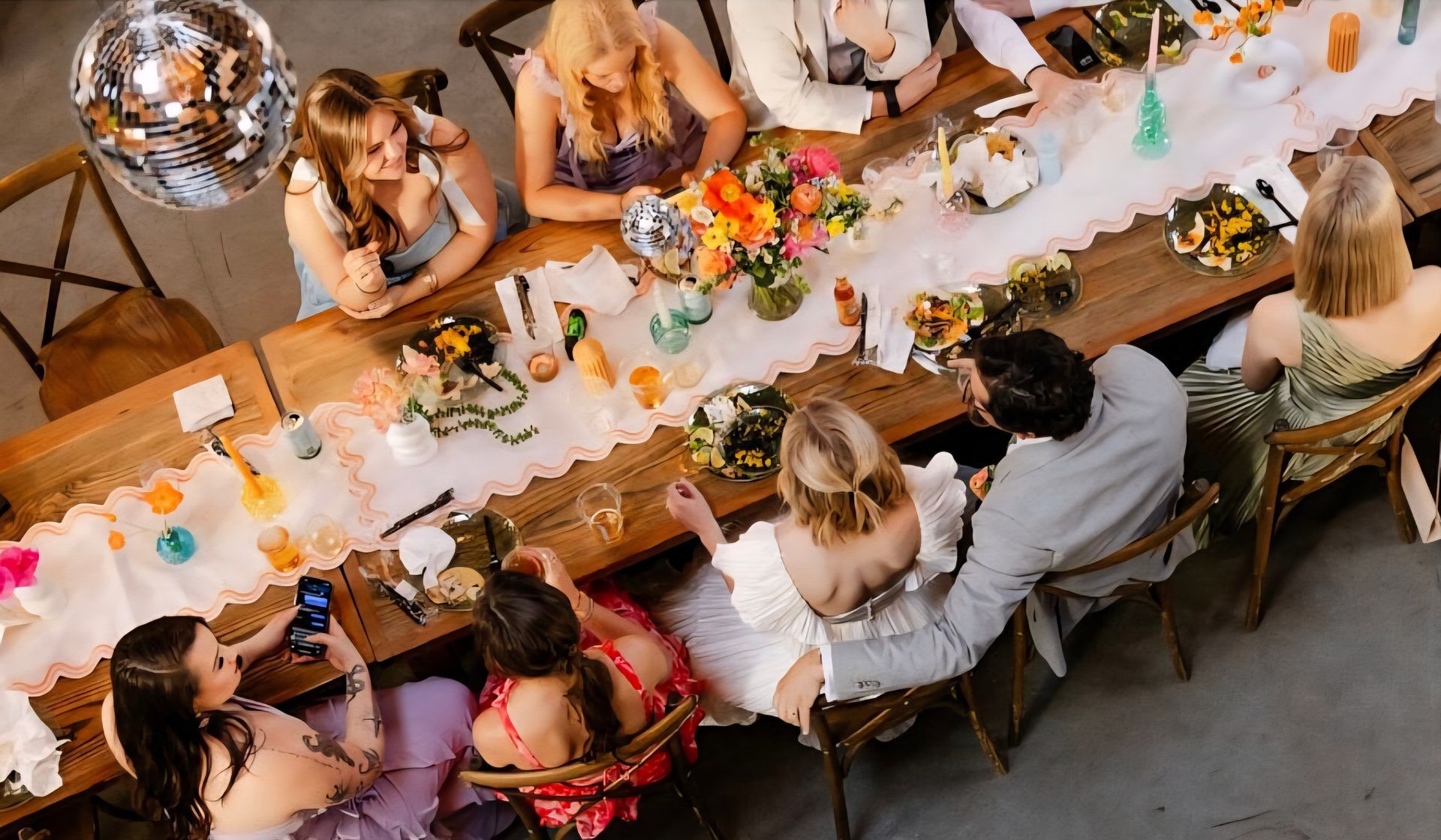 whimsical, colorful wedding reception tablescape