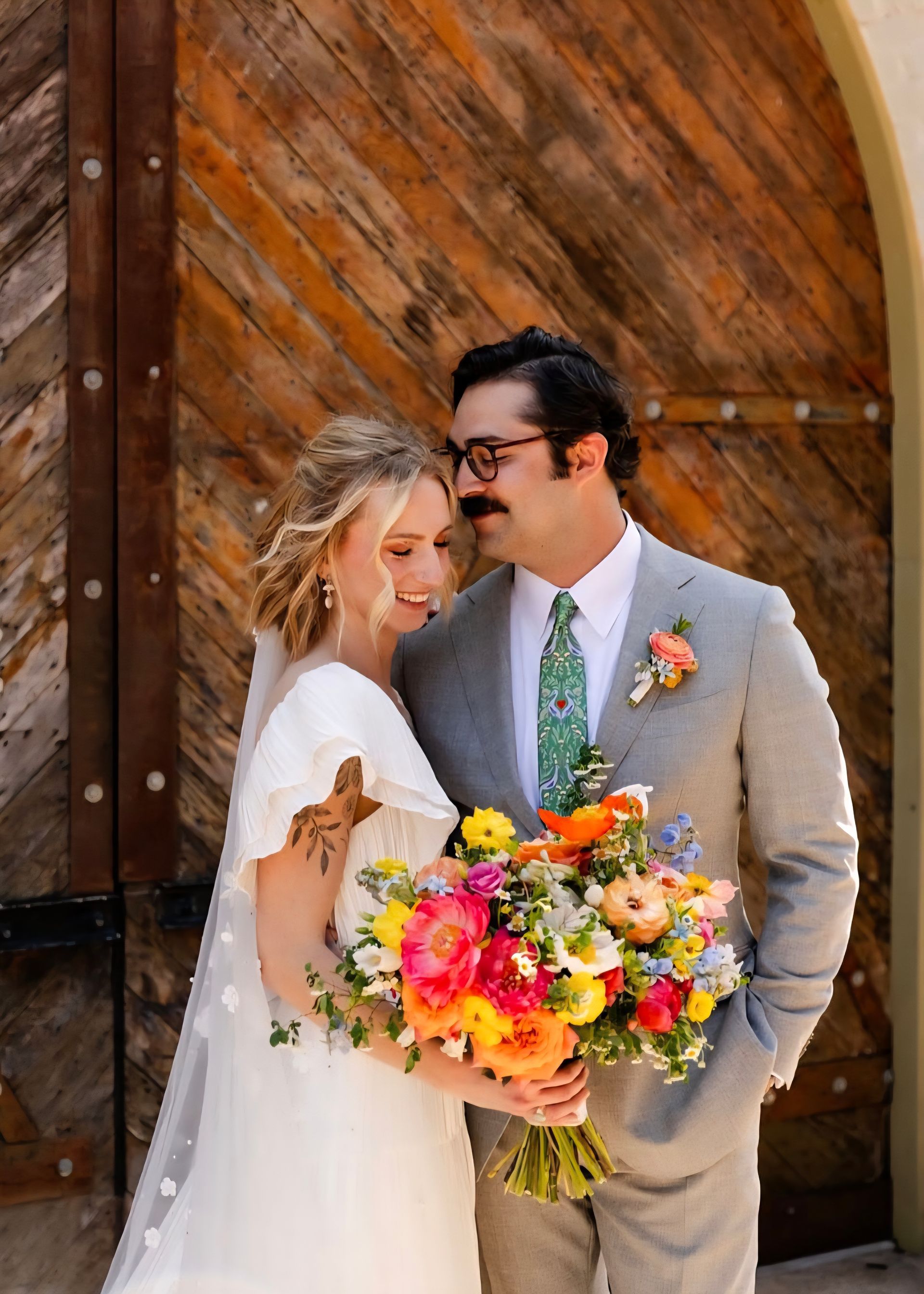 bride and groom spring wedding