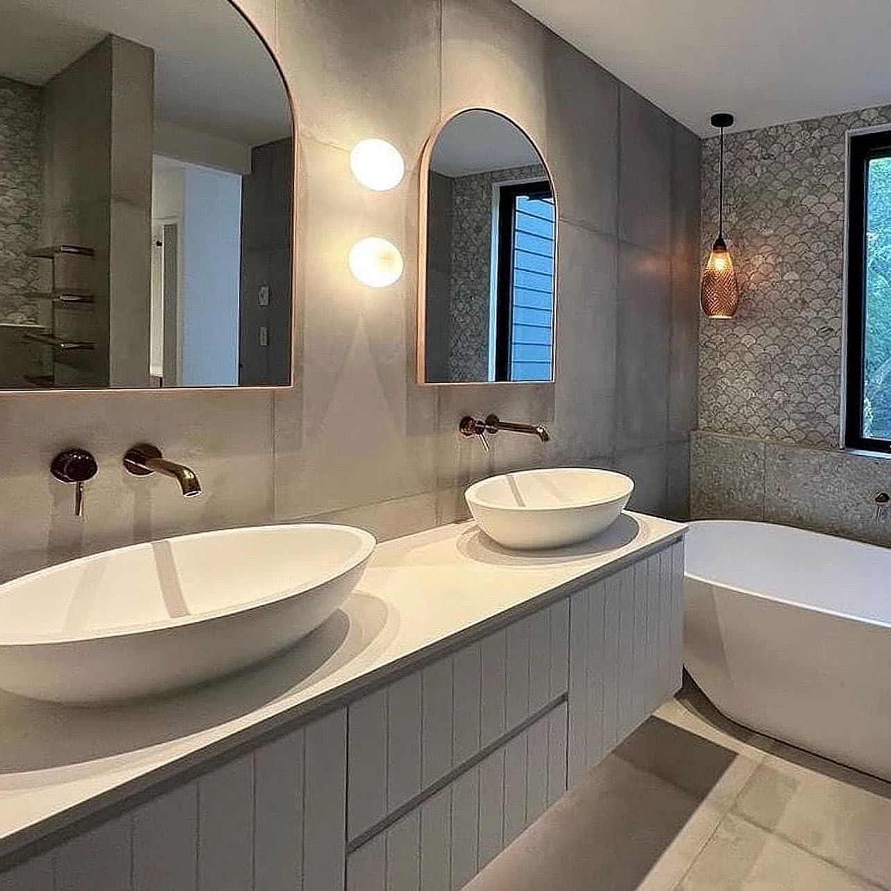 A Bathroom With Two Sinks and a Bathtub — Kenross Kitchens In Ettalong Beach, NSW