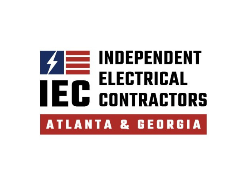 IEC Independent Electrical Contractors logo, with blue and red icon and “Atlanta & Georgia” in white on red bar