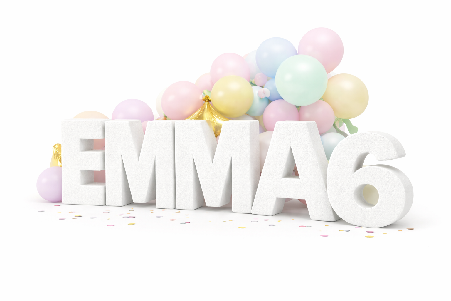 Voorbeeld feestletters: EMMA 6 met ballonboog