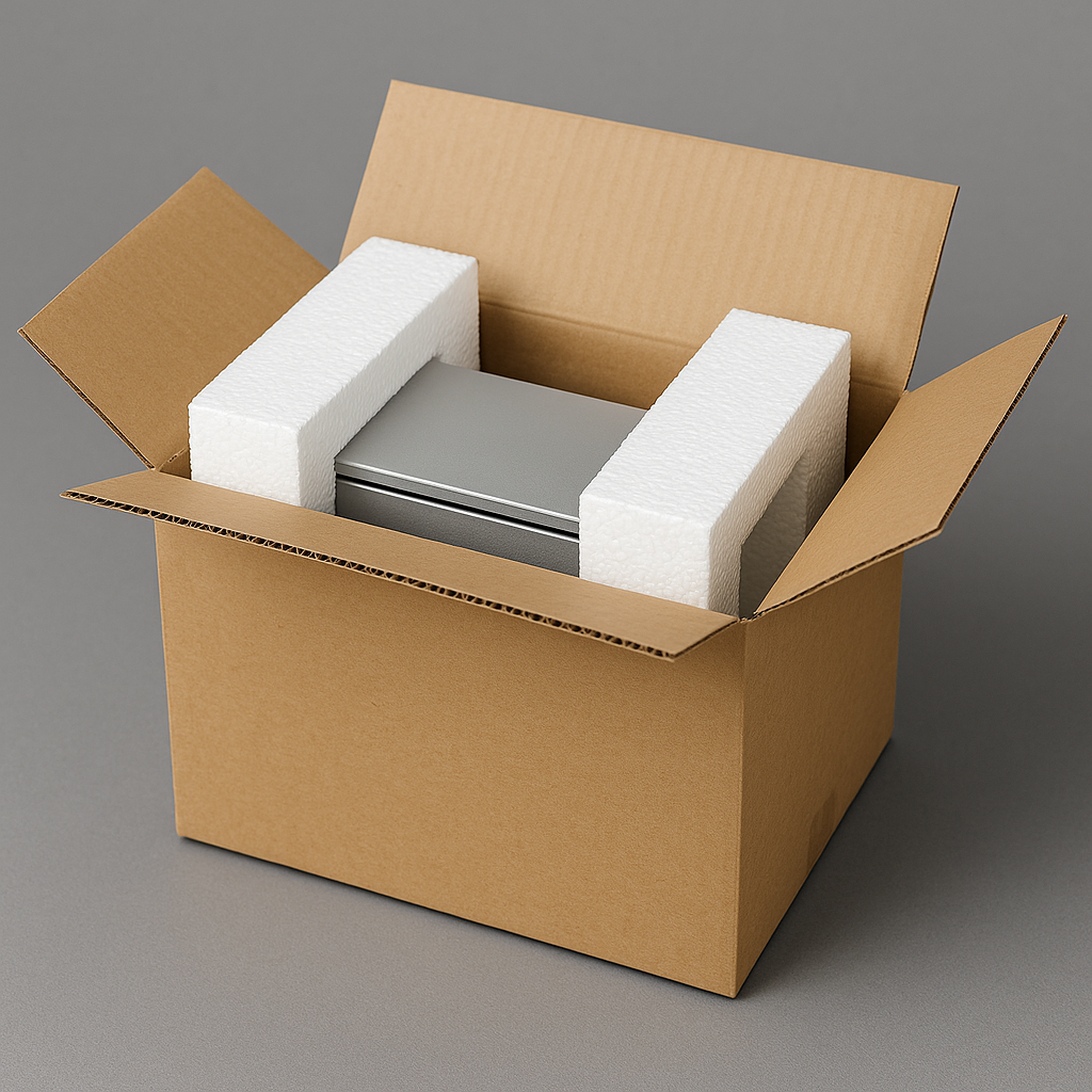 EPS verpakkingsmateriaal met recycle-icoon en groene accenten