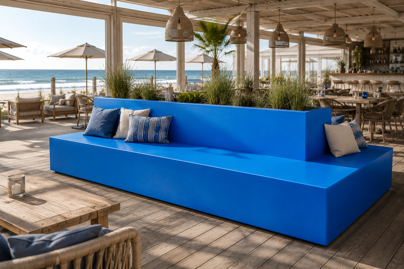Polyester zitbank voor strandpaviljoen
