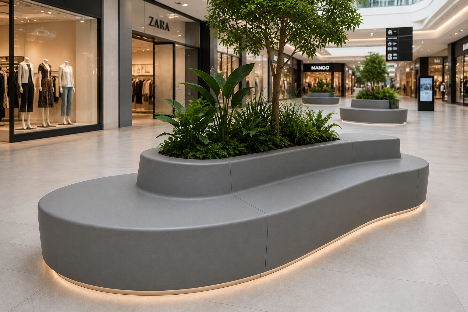 Polyester zitbank voor winkelcentrum en projectinrichting
