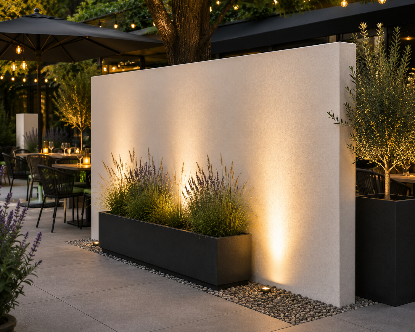 Polyester tuinwand voor horeca en projecttuin
